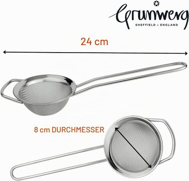 Дрібне сито для кухні Grunwerg ST-3009 з полірованим обідком та ручкою, сріблясте, діаметр 22.5 см