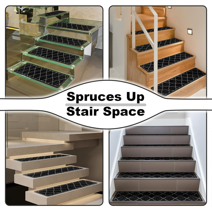 15 килимків на сходи 76x20 см, антиковзаючі, самоклеючі, для дітей, літніх людей та собак. Машинне прання, TPR-гумова підкладка (Чорний, 4 шт.)