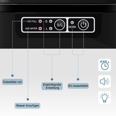 Машина для льоду WOLTU 2.2 л, чорна: швидке приготування, самоочищення, 12 кг/24 год