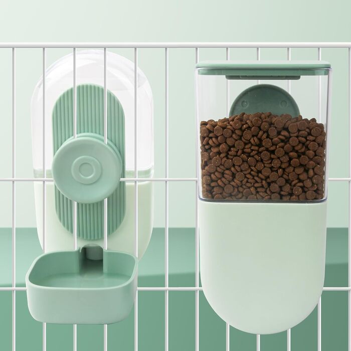 HENYEER Automatic Pet Feeder and Water Dispenser - Hanging Design for Small Animals (Rabbits, Ferrets, Cats, Dogs, Birds) - Green