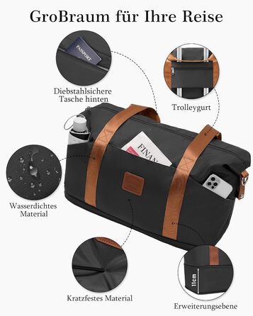 Набір ручної валізи COOLIFE 55x35x20cm та невеликої сумки 40x25x20cm (2 шт.) з TSA замком, 4 колесами, ABS-корпус, чорний/коричневий | Для Ryanair & Easyjet