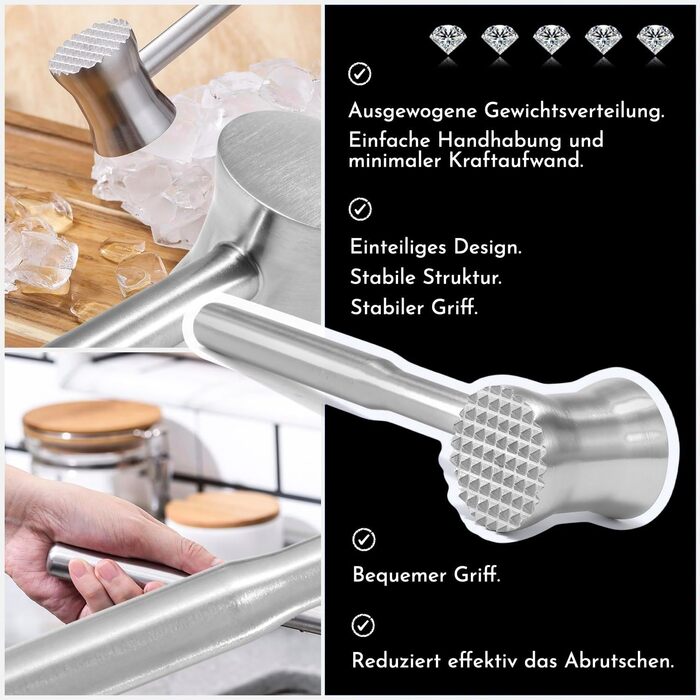 Ніж для відбивання м'яса Fleischklopfer з нержавіючої сталі, подвійний, для стейків, курки, свинини та яловичини, кухонний інструмент з 5-річною гарантією