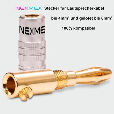NEXMEX Бананові роз'єми зі збіжкою (10 шт.) позолочені 24K для акустичних кабелів Hi-Fi