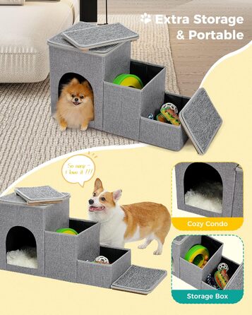 PETEPELA Folding Dog Stairs, 3 Steps, Pet Stairs for Small Dogs with Storage Space, 3 Steps to Couch