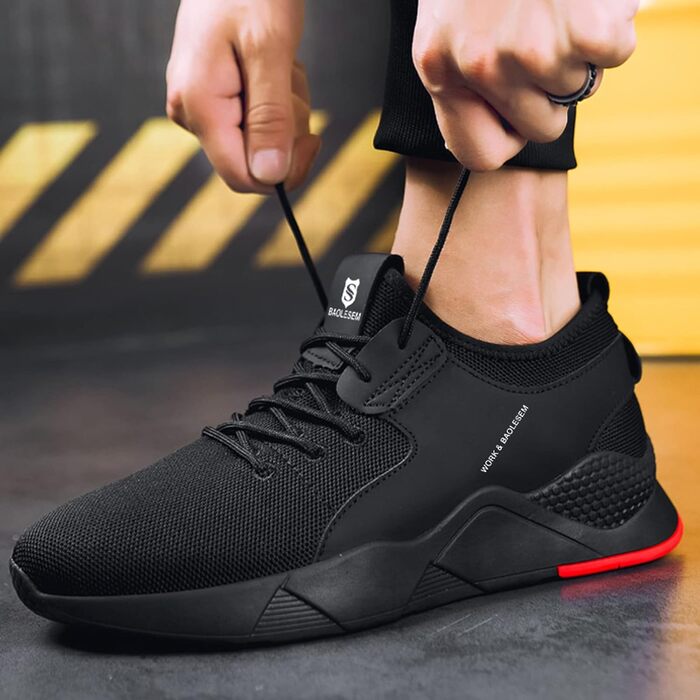 Черевики робочі BAOLESEM: спортивні, дихаючі, зі сталевим підноском, 45 EU, чорні