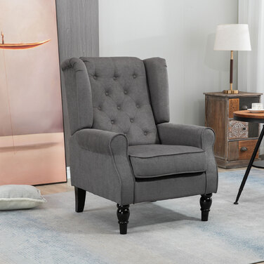 HOMCOM Comfortable Reading Chair, Weight Capacity up to 160kg, Single Armchair for Living Room, Dark Grey