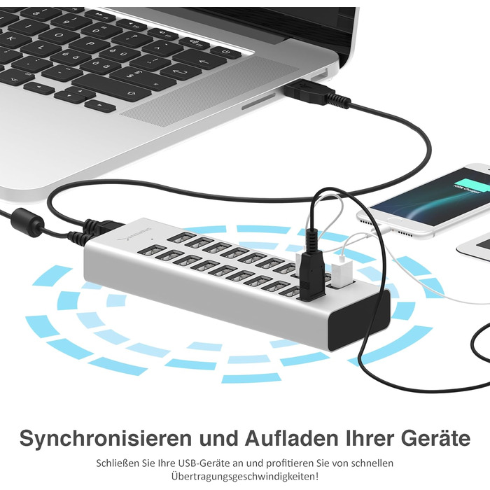 Зарядний пристрій Sabrent USB 60W 10 портів, станція швидкої зарядки для MacBook, USB-C ноутбуків, iPhone, Samsung Galaxy (AX-TPCS)