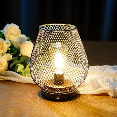 JHY DESIGN: Настільна лампа Gold Schwarz, набір 2 шт., металева, LED, вінтажний стиль, на батарейках, для спальні, вітальні, вечірки, дому та вулиці