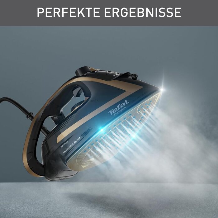 Tefal FV8064 Puregliss Steam Iron | 3000 Watts | 280 g/min Steam Boost | 0-50 g/min Variable Steam | Vertical Steam | Durilium AirGlide Autoclean Soleplate | Micro-Calc Filter | Black/Gold Black / Gold