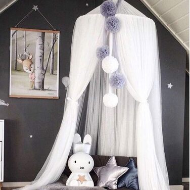 OldPAPA Kids Canopy Bed Canopy Baby Bed Mosquito Net Princess Playroom Decor Dome Premium Yarn Netting Curtains, White