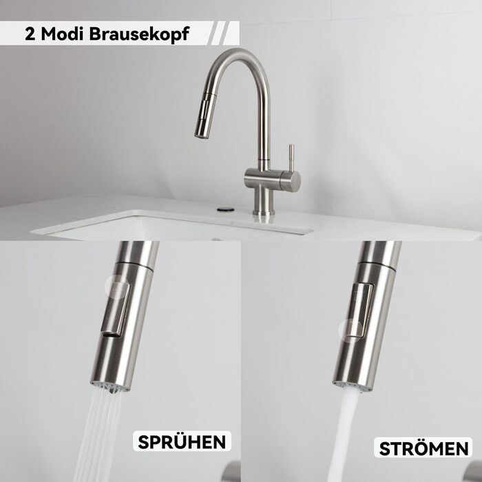 Кухонний змішувач SEMANEY з висувною лійкою та двома режимами, поворотний на 360°, з одним важелем, з матовою обробкою