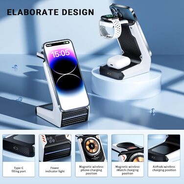 Станція бездротової зарядки 3-в-1 для Apple: iPhone, AirPods, Apple Watch (Weiß)