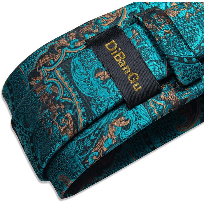 Набір краваток DiBanGu чоловічий: шовкова краватка, нагрудна хустка, запонки, зажим для краватки, блакитно-зелений візерунок Paisley, для ділових зустрічей