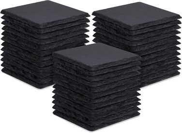 36 Slate Coasters, GOH DODD 4-Inch Black Stone Coasters Set, Laser-Engraved Blank Coasters with Anti-Scratch Bottom for Home, Office, Kitchen, Apartment, Bar, Gathering