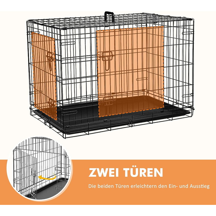 Клітка для собак Ribelli Hundetransportbox: металева, складна, чорна, до 43 кг (XL 91x64x58 см)