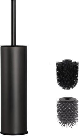 Підлогова щітка для унітазу DAZI, чорна матова, з 2 щітками для глибокого очищення, захист від бризок та засмічень