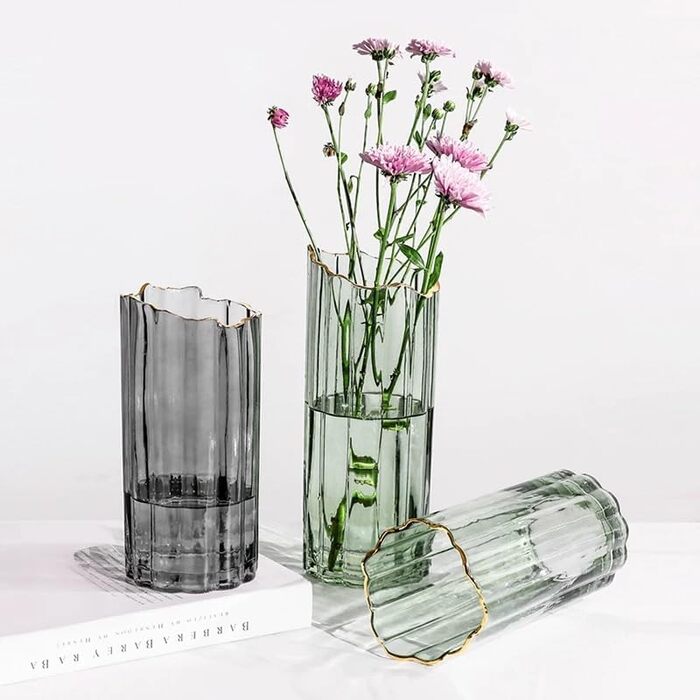 Висока скляна ваза для квітів, велика ваза-циліндр для декору столу (сіра, 12x12x30 см)