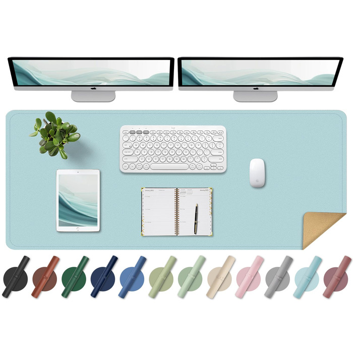 Підкладка для миші та столу Leder (80x40 см / 140x43 см) - світло-блакитна, антиковзка, для комп'ютера та ноутбука