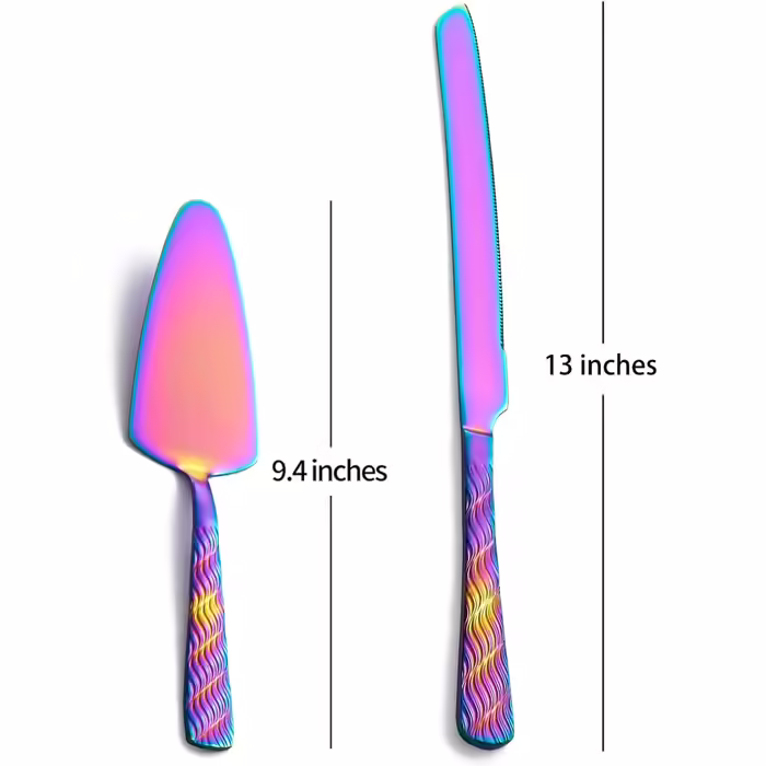 Lila Wedding Cake Knife and Server Set, Stainless Steel Cake Knife Set, Cake Cutter and Cake Server for Wedding, Birthday, Party (Rainbow Cake Knife and Server)
