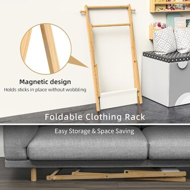 Kids' Clothes Rack, Small Clothes Rack for Toddlers and Pets, Dress-Up Rack with Storage Shelf and Double Rods, Folding Clothes Rack for Kids' Rooms (Standard Size) (Small Size)