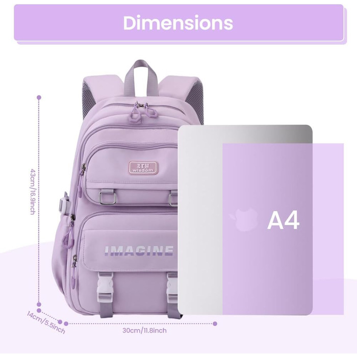 Шкільний рюкзак Tanou для дівчаток-підлітків, велика місткість, 9-16 років, водонепроникний нейлон, чорний (9573# фіолетовий)