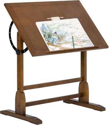 Adjustable Craft Table with Rustic Oak Top - Studio Desk for Hobbies & Art
