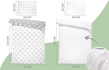 Комплект постільної білизни для дитячого ліжечка 90x120 см з бавовни Kinderbettwäsche - комплект ковдри та наволочок 40x60 см для малюків (хлопчиків та дівчаток). Oeko-Tex, білий з сірими зірками / сірий з білими зірками.