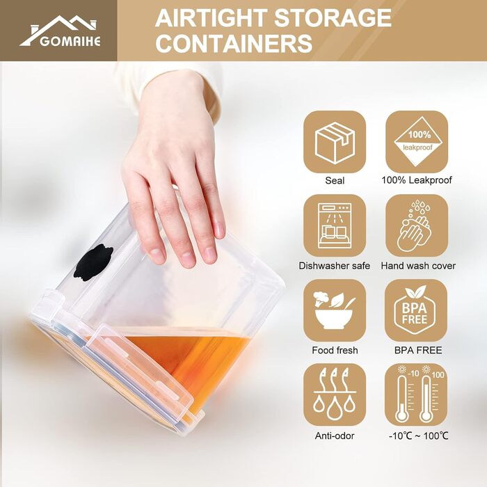 Набір контейнерів для зберігання GoMaihe 12 шт. з кришкою, 800 мл, чорний: герметичні, для продуктів, без BPA, придатні для миття в посудомийній машині