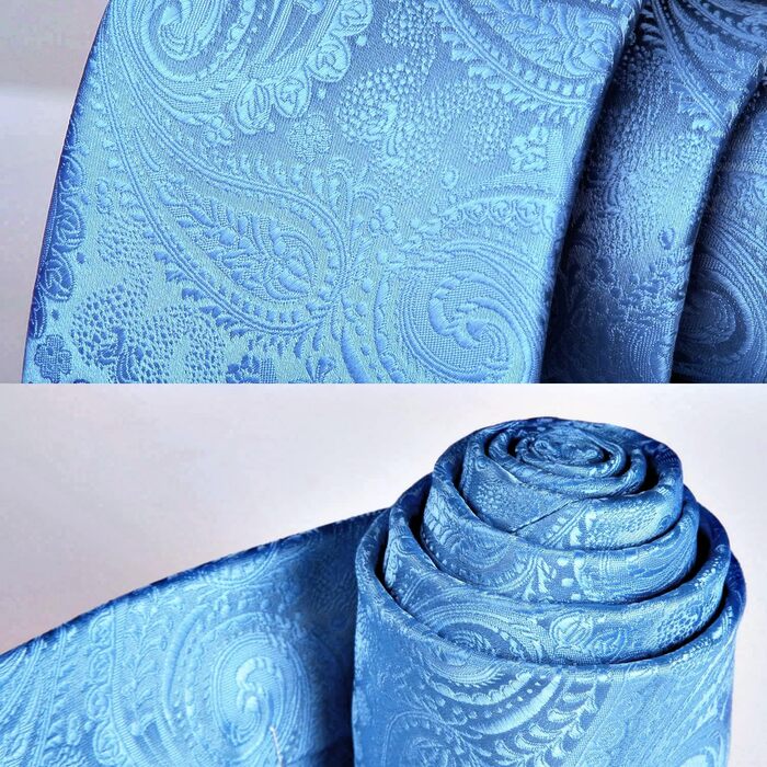 HISDERN Комплект краватки та нагрудного хустинки для весілля, патерн пейслі, жаккард, однотонні кольори, E-babyblue-2