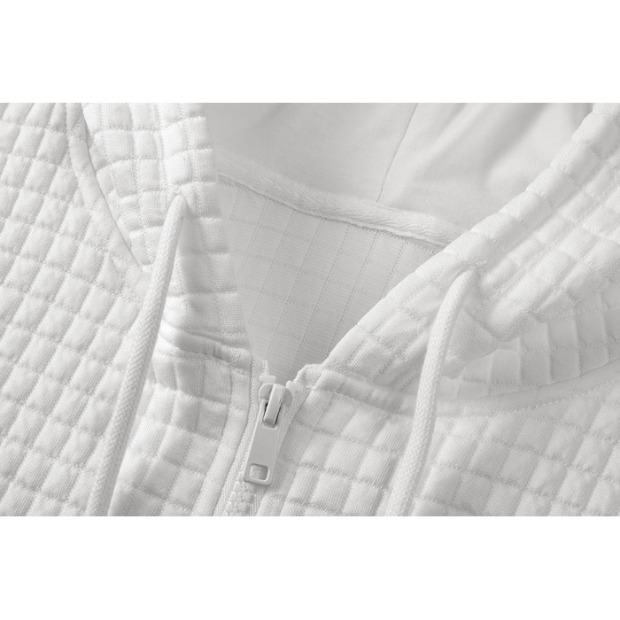 Світшот JMIERR чоловічий з капюшоном, світшот з довгим рукавом у вафельному стилі, повсякденна толстовка, світшот на блискавці з кишенями (білий, XL)