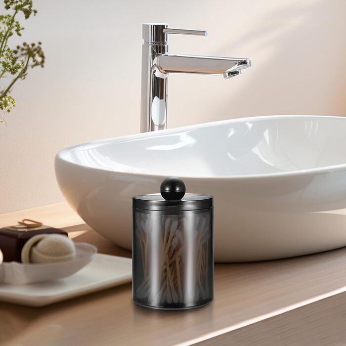 Організатор для косметики Gaomoeny, 3 шт. скляні аптечки для ватних паличок, бавовняних дисків, зубної нитки, косметичних спонжів, шпильок для волосся, чорний колір