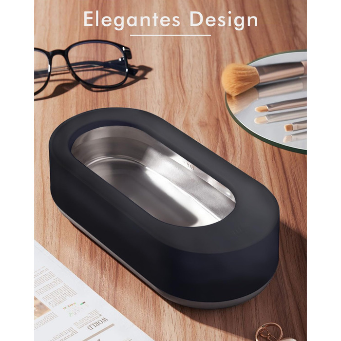 Ультразвуковий очищувач для окулярів та прикрас (срібне покриття) | Очищувач окулярів | Очищувач прикрас | Чорний