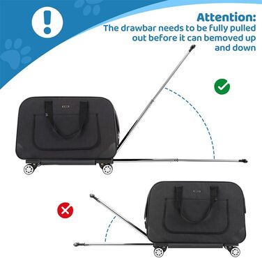 Переносний переноска для тварин з телескопічною ручкою, переноски для собак та котів з колесами (Чорний)