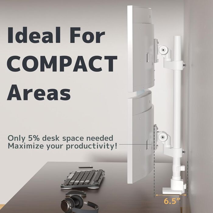 Кріплення для моніторів Halterung - 2 шт. один над одним, для моніторів 24-57 дюймів (плоских та вигнутих), вантажопідйомність 2-27 кг на кріплення, регулювання висоти, 2 варіанти монтажу/VESA 75/100 мм (білий)