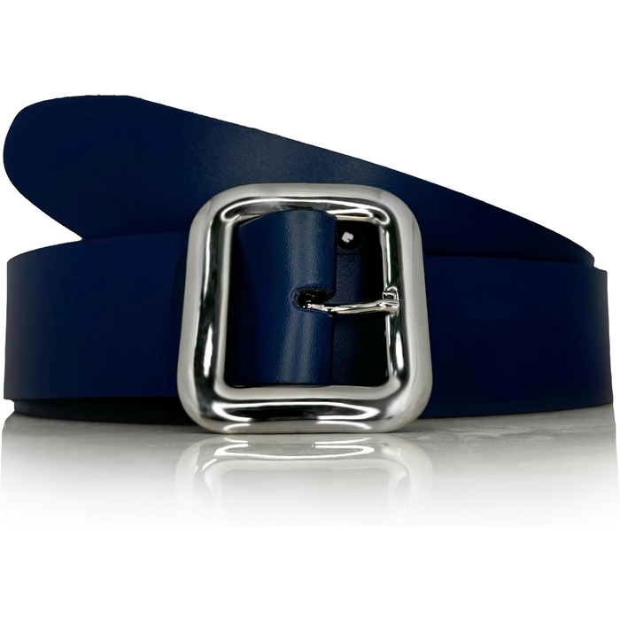 Жіночий шкіряний ремінь Almela з срібною пряжкою 40 мм (синій, 100 см)