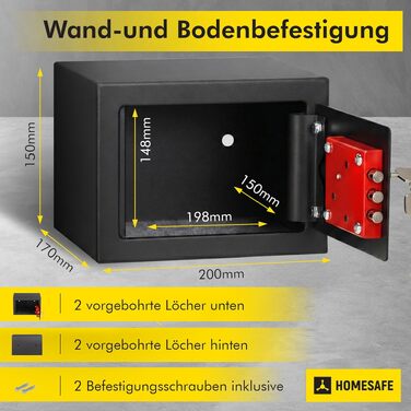 Сейф Homesafe HV15K з ключовим замком, металевий, 15x20x17 см, колір Carbon Satin Schwarz