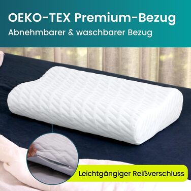 Ортопедична подушка BLISSBURY з ефектом пам'яті (Memory Foam) для шиї та голови, регульована анатомічна подушка від болю в шиї для сну на боці та животі, з бамбуковим чохлом та гіпоалергенною вугільною піною