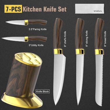 Набір кухонних ножів Meleho 7 предметів: професійний набір з нержавіючої сталі, ніж для кухні, з мийкою та подарунковою коробкою