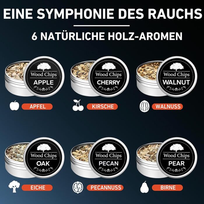 Електричний набір для копчення віскі з 6 дерев'яними чіпсами, перезаряджуваний набір для копчення з вбудованим запальником, без бутану, ідея подарунка для чоловіків, батька, чоловіка або друга, з LED-підсвічуванням, блакитний, EU