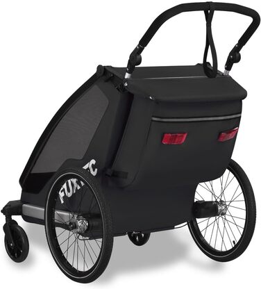 Фукстек Причіп для велосипеда Sportfux на 2 місця, чорний, з багажником, відбивачами, регульованою ручкою, захистом від дощу та сонця, складний