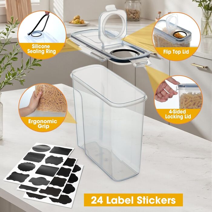 Набір контейнерів для зберігання Romon (4 шт, 2.5L) з кришкою, BPA-free, для кухні, з етикетками