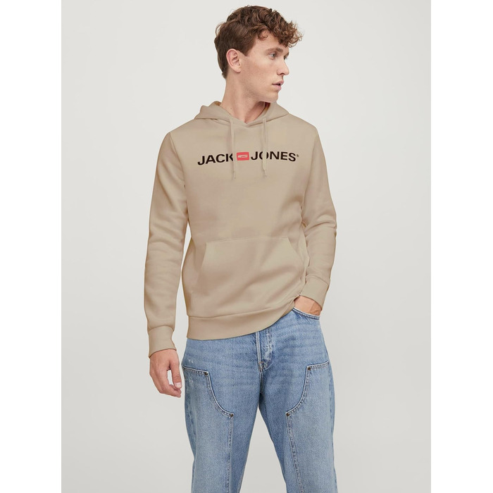 Чоловічий худі Jack & Jones Reg Fit з каптуром та кишенею, бежевий (Crockery), розмір XL