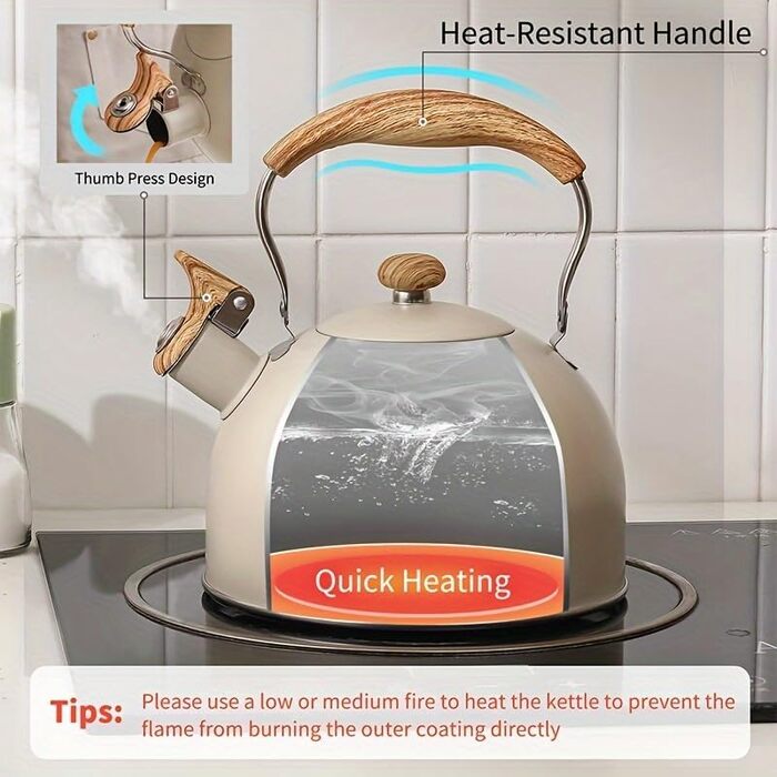 Чайник Teekessel 2.7л з дерев'яною ручкою, гучний свисток, нержавіюча сталь, антикорозійний, для всіх плит (2.5л)