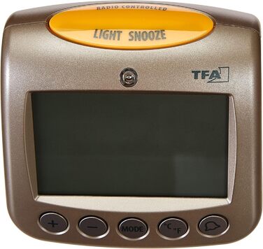 TFA Dostmann Sonio Digital Radio Alarm Clock, 60.2514, with Temperature Display, Day of the Week and Date, 11.2 x 9.8 x 11 cm, silver, plastic