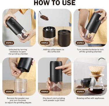 Weinsamkeit Coffee Grinder, USB Rechargeable Electric Coffee Grinder with Ceramic Burr Grinder Adjustable Coarseness Espresso Coffee Grinder Portable Electric Grinder for Coffee Beans Spices Beans