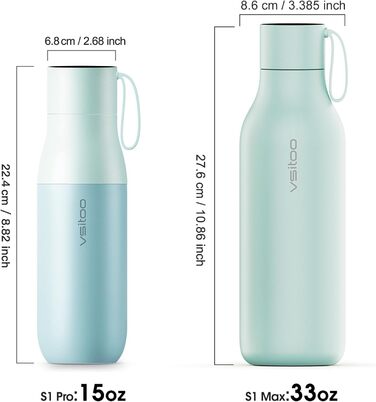 Розумна самоочисна пляшка VSITOO 946 мл (33oz) з нержавіючої сталі з ізоляцією, чорна (синя)