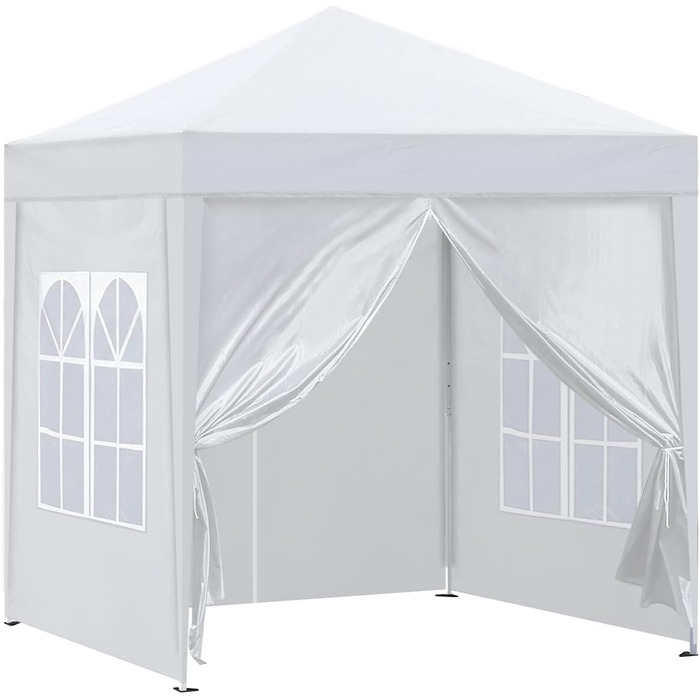 CLIPOP Pop Up Gazebo 3 x 3 m, Outdoor Folding Gazebo with 4 Side Walls and Carry Bag, UV Protection Garden Gazebo for Wedding, Outdoor, Camping, Beach (White)