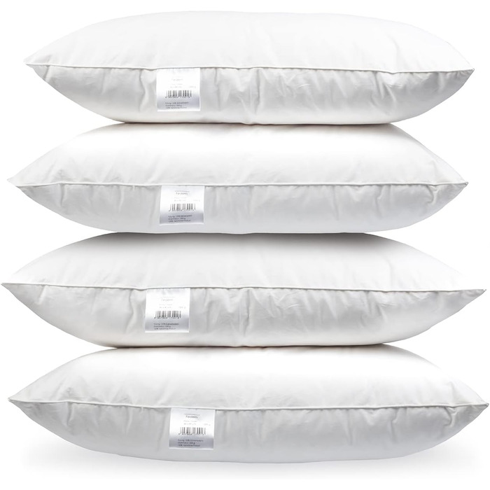 H&F Heimtextilien 4-Piece Set | Premium Quality | Pillowcases 80x80 cm | Filling: 1300 grams of feathers, goose feathers | 100% Natural Pillow | Cover: 100% Cotton | Feather Pillow 80 x 80 cm | Oeko-TEX Certified 1300.0 grams 4