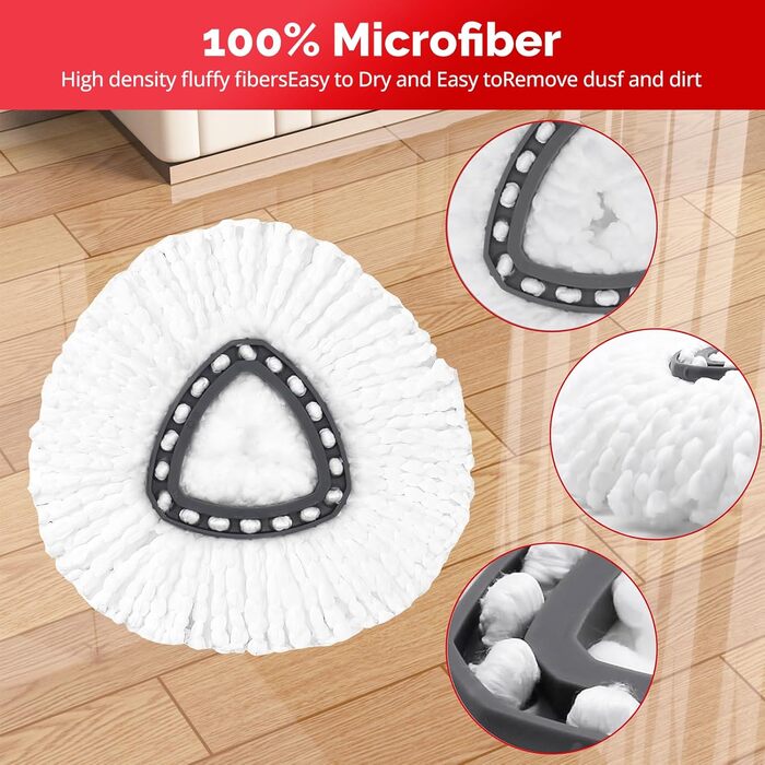 4 Piece Spin Mop Head Replacement for O Cedar Easywring 1 Tank, Spin Mop Microfiber Refill Head with 4 Sections 30-58 inches Mop Replacement Handle and 1 Cedar Mop Base (white (1 Tank System))