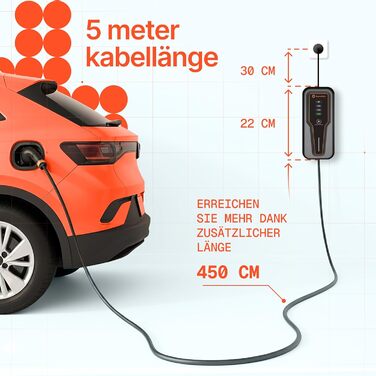 Зарядний пристрій (Wallbox) для електромобілів 3.7 кВт 16A Type 2 з кабелем 5м, регулюванням потужності 8-16A, 230В, портативний, з сумкою